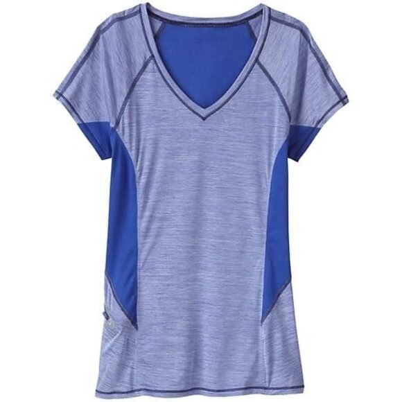 Athleta Forerunner Tee in Cerulean Blue V-Neck Performance Athletic Size Large - Picture 1 of 8